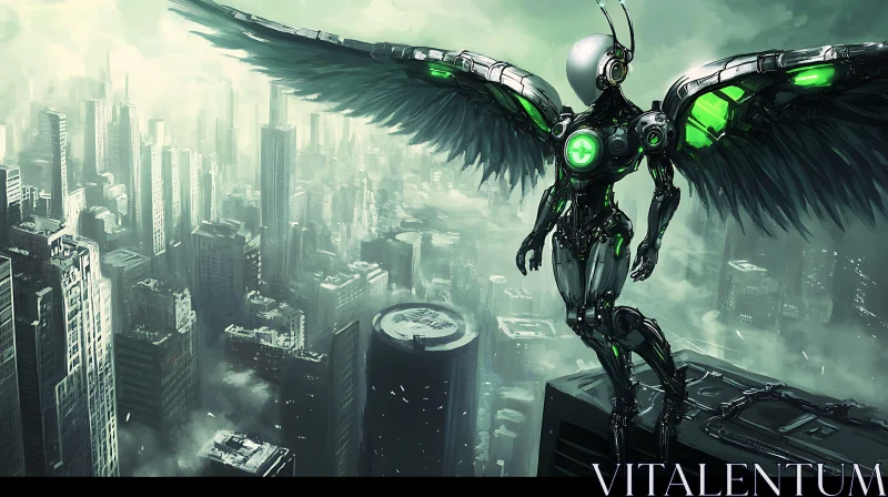 Advanced Cyborg Overlooking Modern City