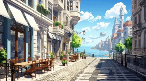 Anime Cityscape - Art Nouveau Inspired Coastal Landscape
