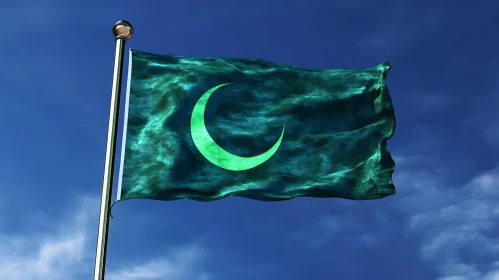 Flag with Crescent Symbol in the Wind