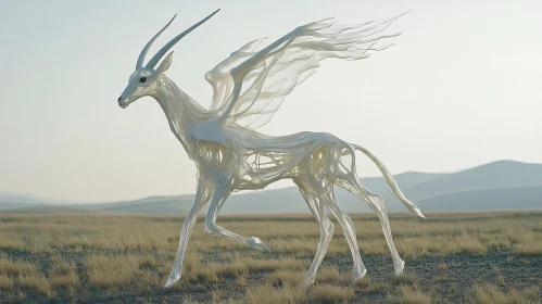 Ethereal Winged Antelope on Grassy Plain
