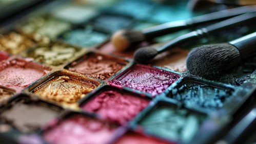 Colorful Makeup Palette with Eyeshadows and Brushes