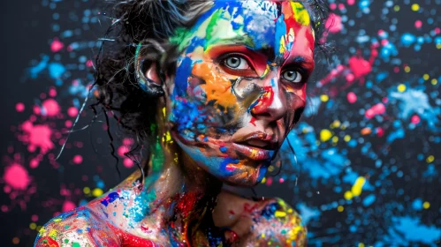 Colorful Face Paint Portrait of a Young Woman