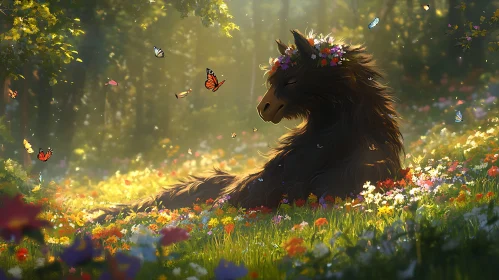 Peaceful Llama with Floral Crown