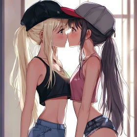 Affectionate Anime Girls in Modern Attire