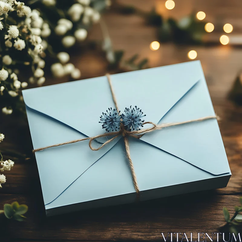 Charming Blue Envelope on Wooden Surface