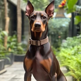 Elegant Doberman in Stylish Garden