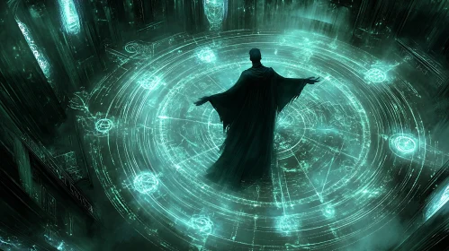 Arcane Invocation: Figure Amidst Glowing Symbols