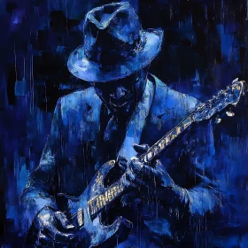 Guitarist in Blue Hues Artwork