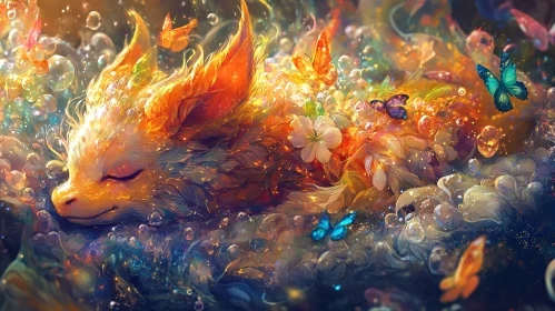Fantasy Fox Sleeping in a Bubble Dream