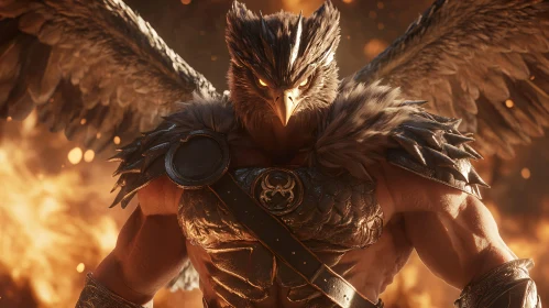 Avian Warrior Amidst Flames