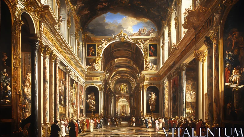 Golden Grand Hall with People