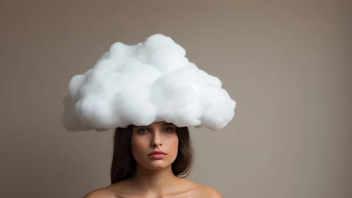 Enchanting Symbolism: Young Woman with Cloud Headwear