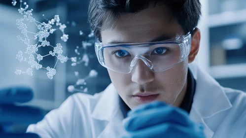 Lab Researcher Examining Molecule Model