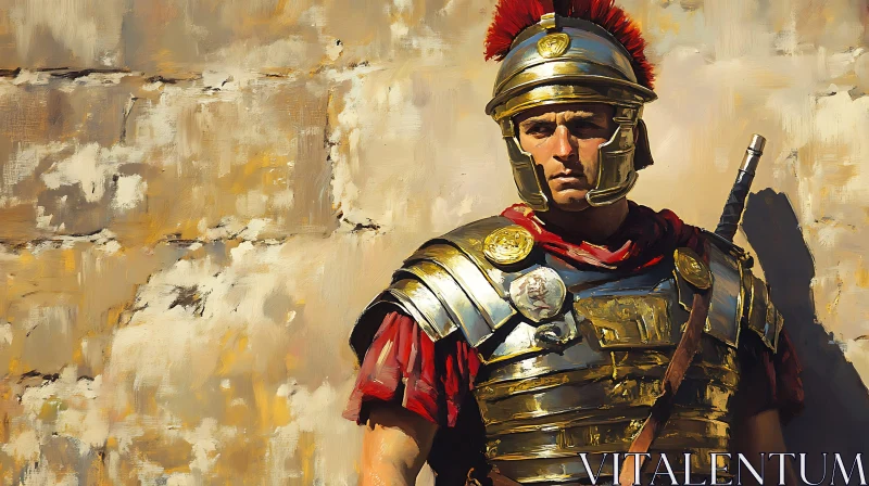 Ancient Roman Warrior in Gold Armor