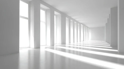 Minimalist White Hallway with Column Shadows