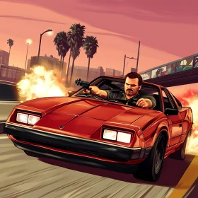 Animated Action Scene with Retro Car