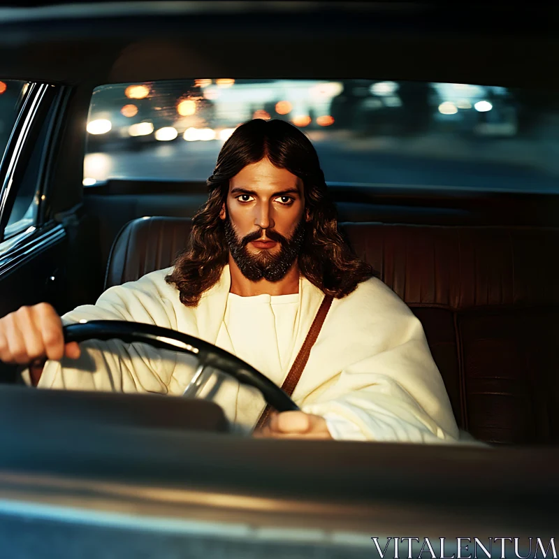 Intent and Focus: Man Driving Through Night City
