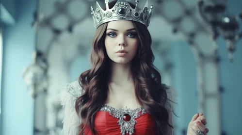 Captivating Brunette Girl Wearing Crown in Exquisite Room