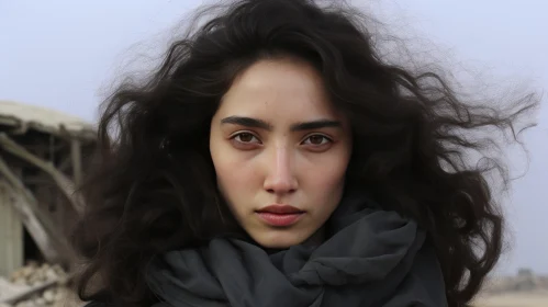Captivating Portrait of a Young Woman Wearing a Scarf