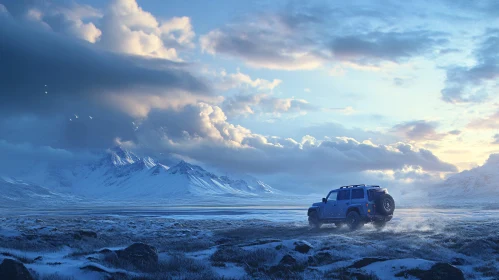 Winter SUV Adventure in Snowy Mountains