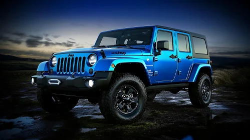 Jeep Wrangler at Dusk in Outdoor Landscape