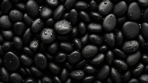 Black Pebbles with Water Droplets: An Organic and Fluid Aesthetic
