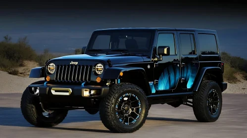 Rugged Black Jeep with Artistic Door Design