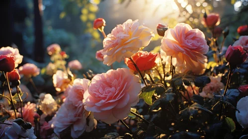 Morning Sunlight on Blooming Roses - Nature-Inspired Imagery