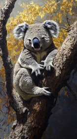 Koala Resting Among Golden Leaves
