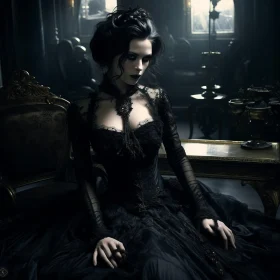 Mysterious Gothic Woman in Elaborate Costume