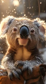 Serene Koala with Snowflakes