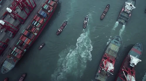 Aerial Perspective of Port with Cargo Vessels