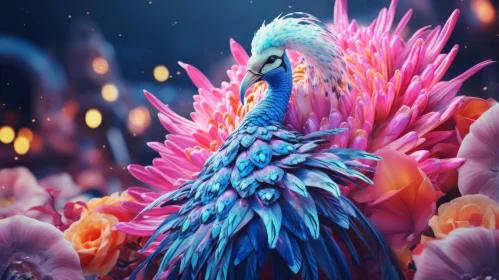 Abstract Bird Amidst Pink Flowers: An Artistic Exploration