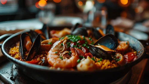 Delicious Paella: A Close-Up of a Flavorful Seafood and Vegetable Dish