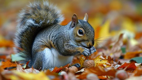 Close-up of Majestic Squirrel on Fallen Leaves