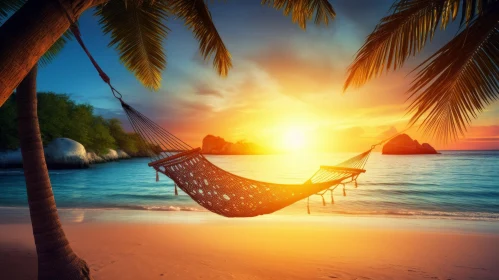 Tranquil Sunset: Hammock on Tropical Beach