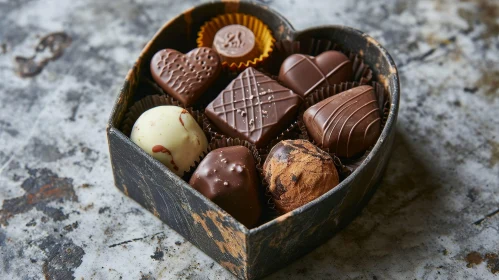 Heart-shaped Box of Chocolates - Dark Brown Cardboard - Gold Clasp