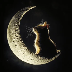 Mystical Night Scene with Cat on Moon