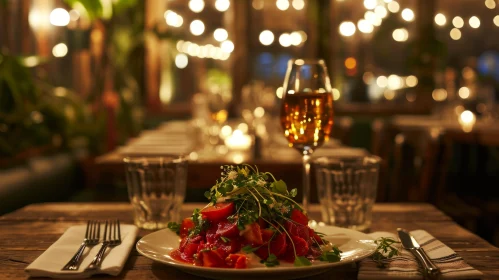 Delicious Plated Salad with White Wine | Food Photography