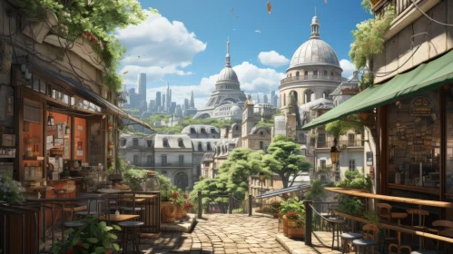 Tranquil Gardenscapes: A Delicate Fantasy Cityscape in Art Nouveau Style
