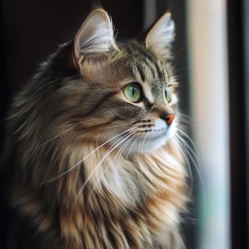 Serene Fluffy Cat Gazing Out of Window