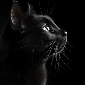 Black Cat Side Profile Against Dark Background