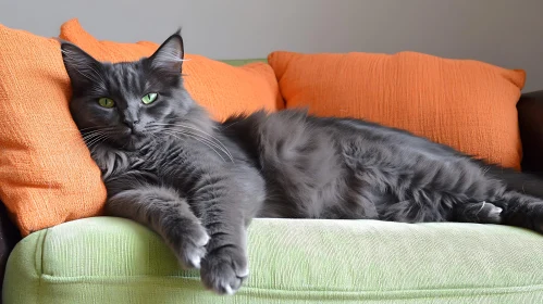 Comfortable Cat Lounging on Sofa