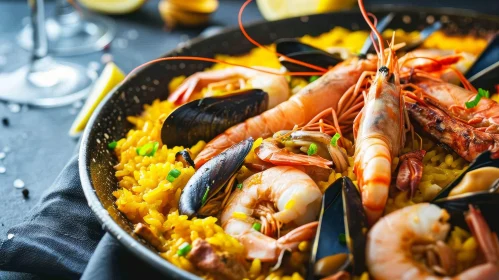 Delicious Paella: A Close-Up of a Flavorful Seafood and Vegetable Dish