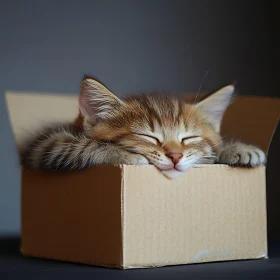 Sleeping Kitten in Box