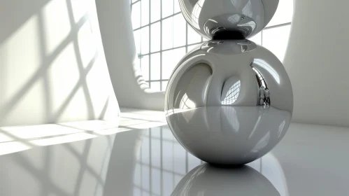 Immaculate White Room with Shiny Sphere | 3D Rendering