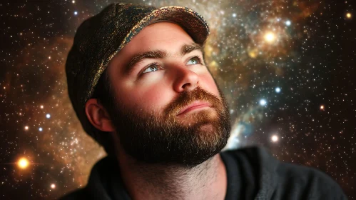 Bearded Man in Front of Space Background