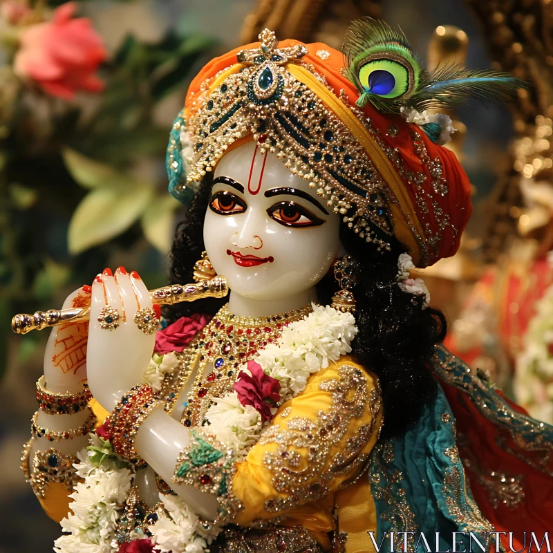 Intricately Decorated Krishna Statue