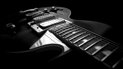 Monochrome Close-Up of Electric Guitar