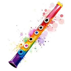 Rainbow Colored Flute with Paint Splashes